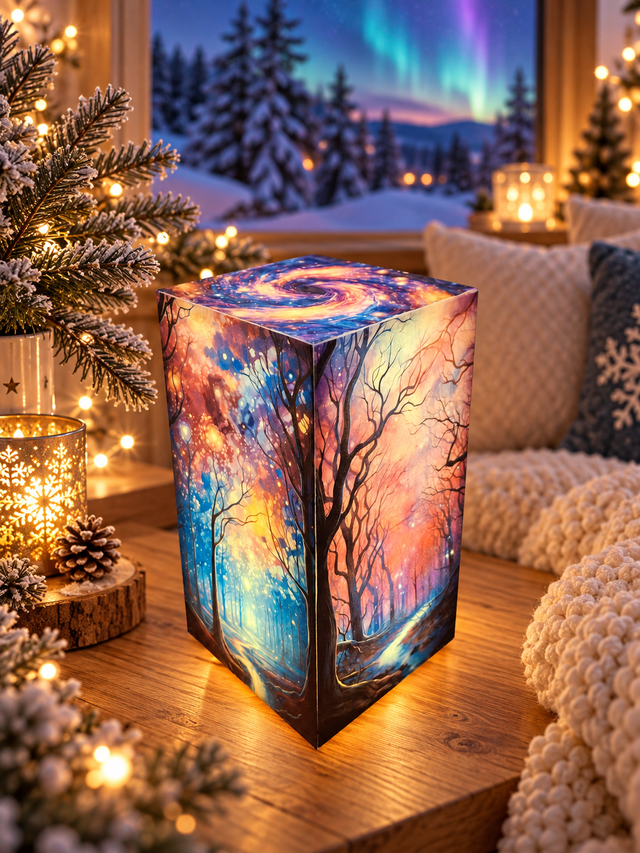 Lampe d'ambiance en cire 10x10x21cm- "Rêverie Boréale"