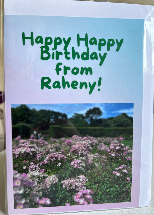 Raheny Birthday Card with St Annes Rose Garden