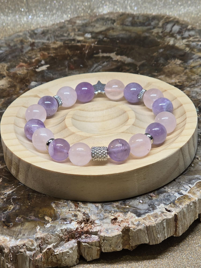 Bracelet Améthyste et Quartz rose en 1 cm