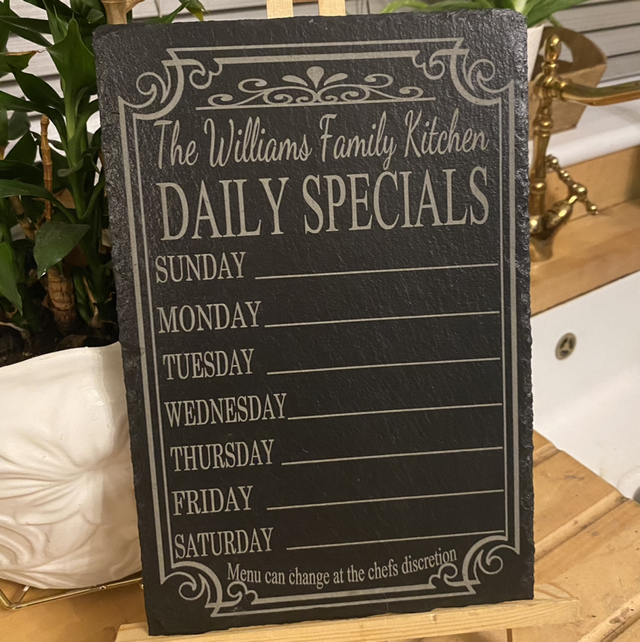 A4 Daily Specials Meal Planner Personalised Slate engraved 