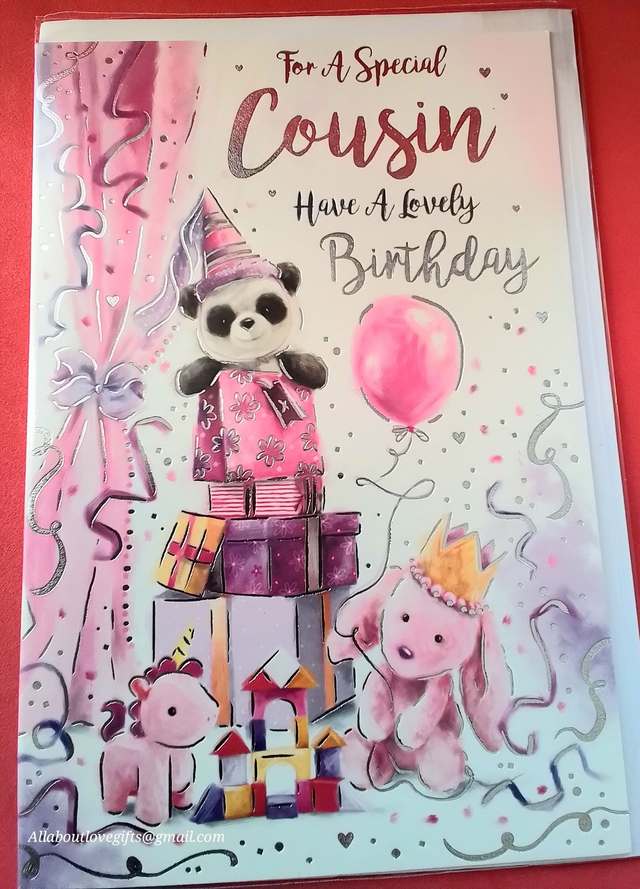 Cousin Happy Birthday Card Toys &amp; Balloon 9" x 6"