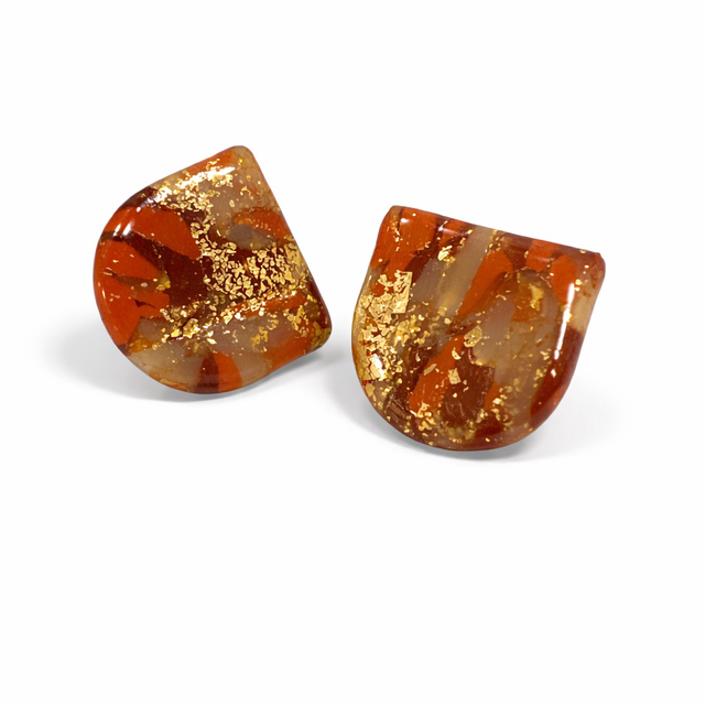 Pendientes arcilla y acero ámbar dorado 