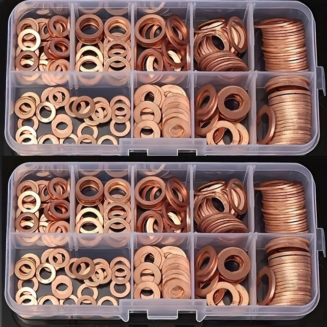  Assorted Copper Flat Ring Seal Kit 200pcs