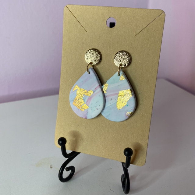 Marble And Gold Effect Teardrop Earrings 