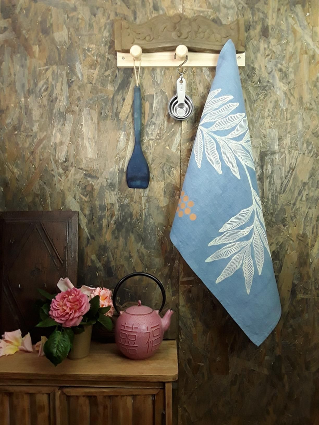 Essuie-main en lin teinté à l'indigo 