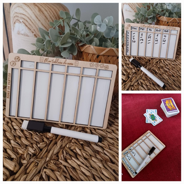 Tableau de scores effaçable support et rainures en bois