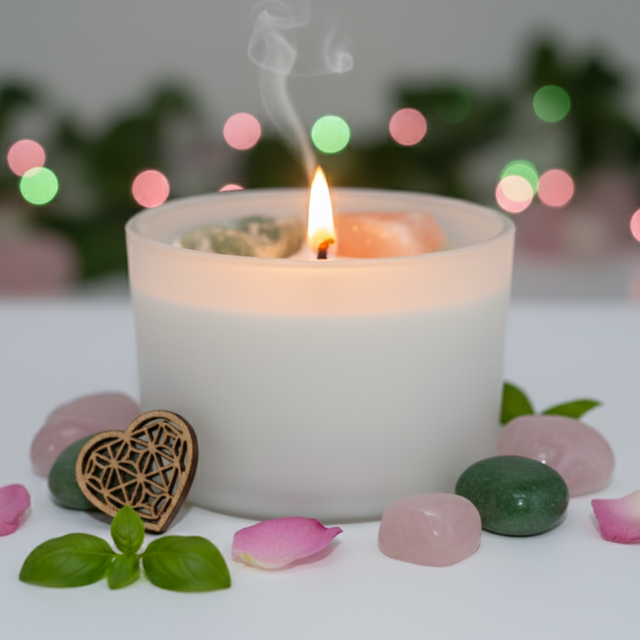 Bougie en Cristal Chakra du Cœur - Pouvoir de Guérison