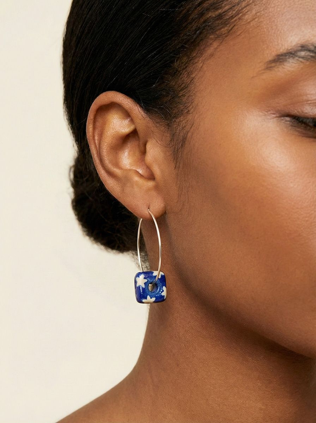 Midnight Cloud Squared Loop Earrings