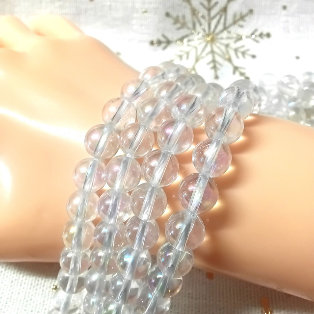 Quartz Aqua Aura Blanc / Fil de Perles en 8 mm / Boules en Pierres Rondes et Polies