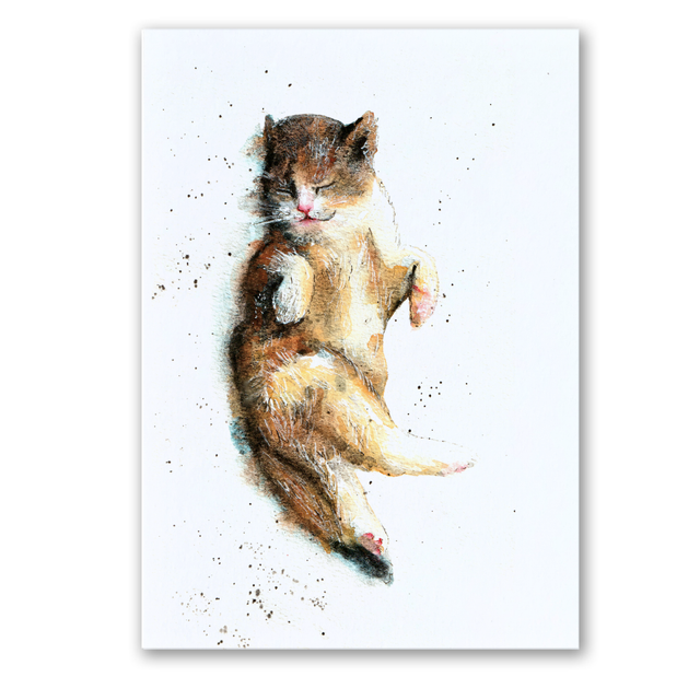 A4 Kitten taking a nap watercolour print
