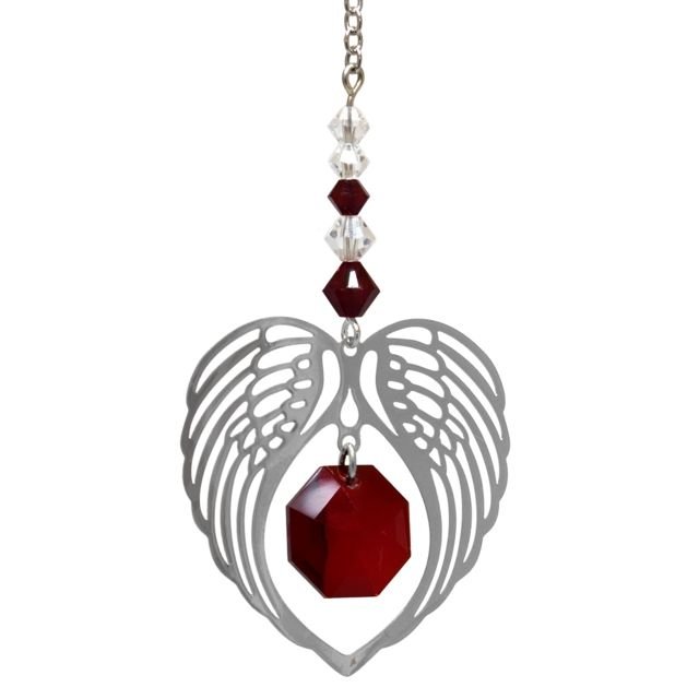 01 January - Angel Wings Heart Crystal Suncatcher