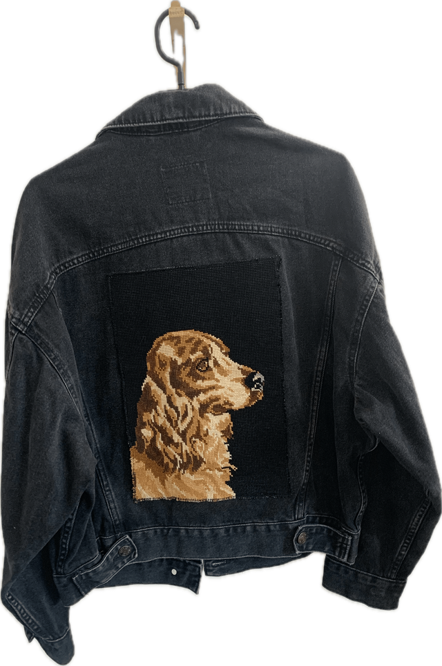 Veste en jean noire "Cocker anglais" (Taille S)