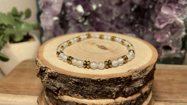 Bracelet PIERRE DE LUNE 4mm (Avec Hématites)