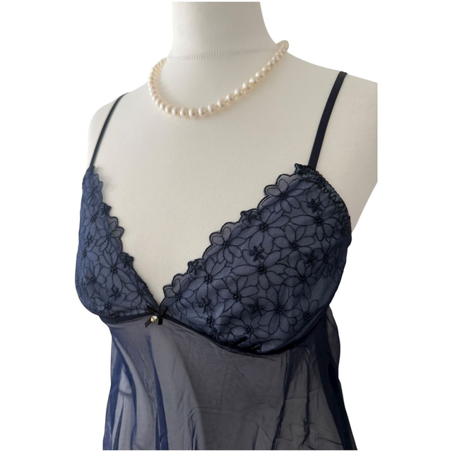 Navy blue blue ditsy daisy embroidered cups cami