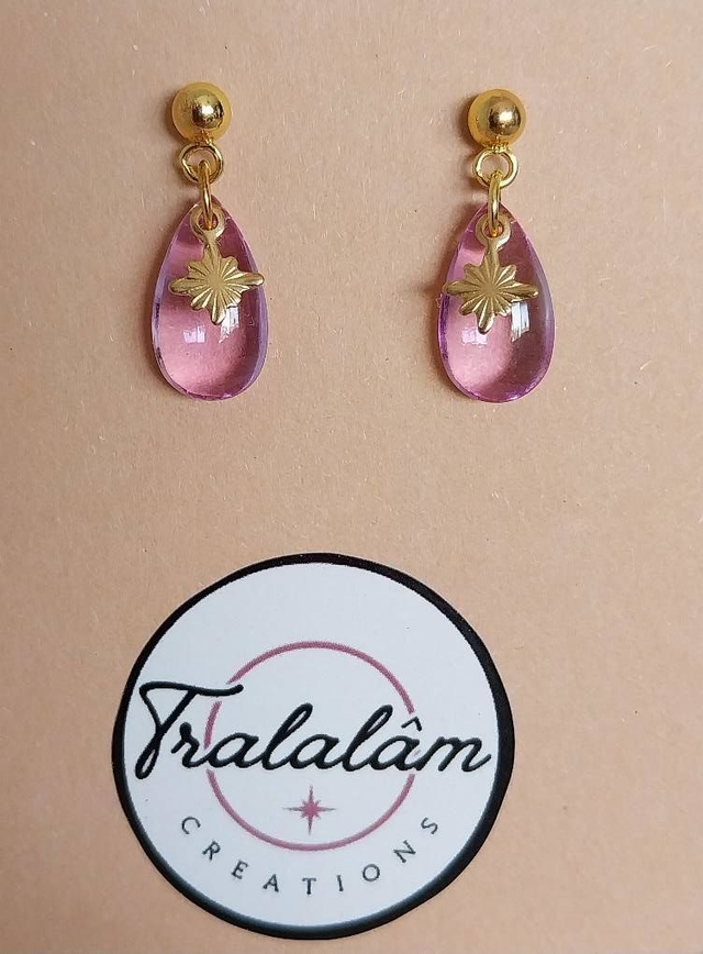 ✨ Boucles d’oreilles minimaliste Goutte Rose Cristal étoile dorée ✨ 