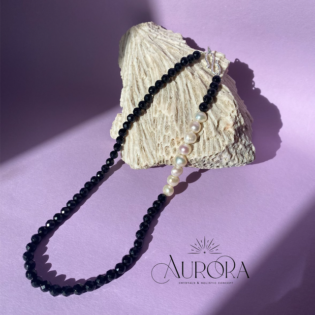 Black & Pearls Onyx Kette 925 Silber 