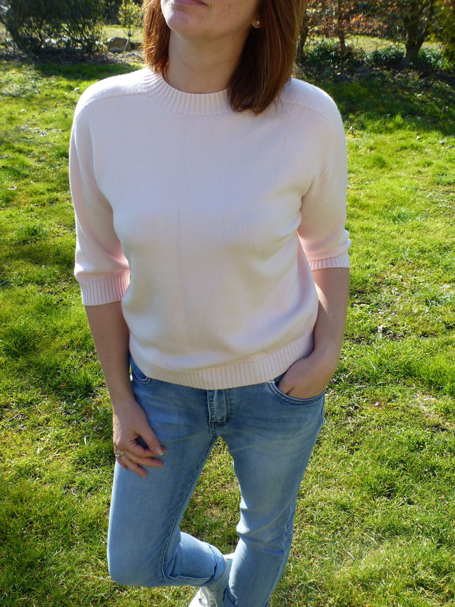 pull manche 3/4 rose col rond