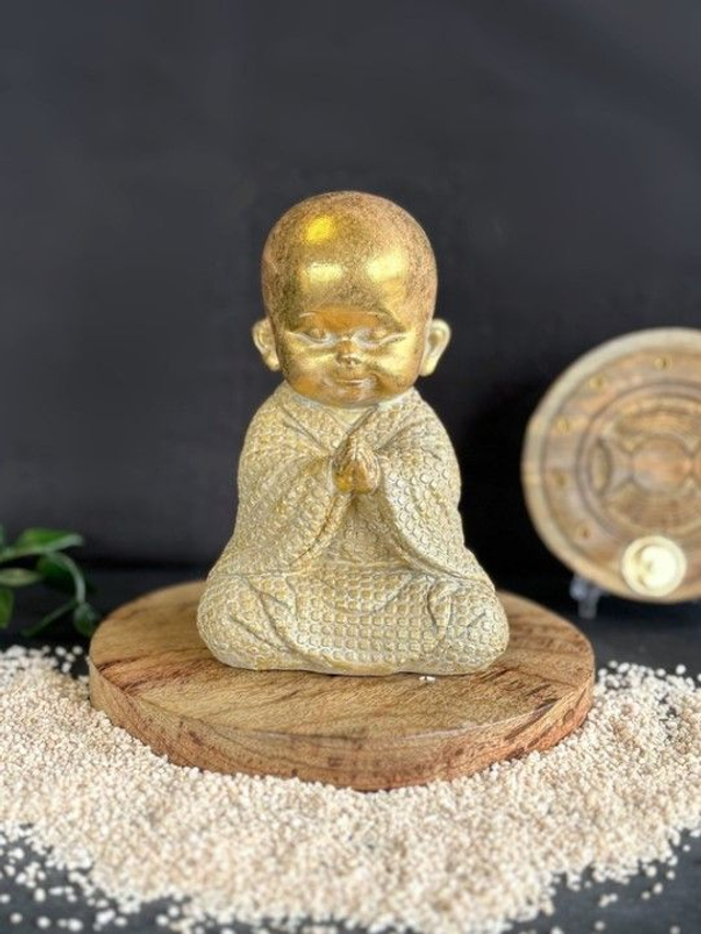  Statuette Moine en Prière 14 cm - Résine - Doré New