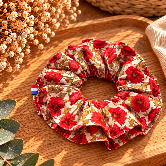 Chouchou double volant – Coquelicots Rouges