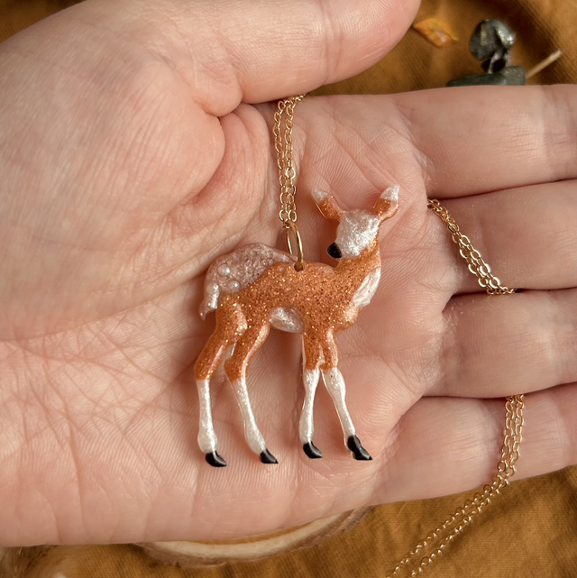 Deer Pendant Necklace - Gold