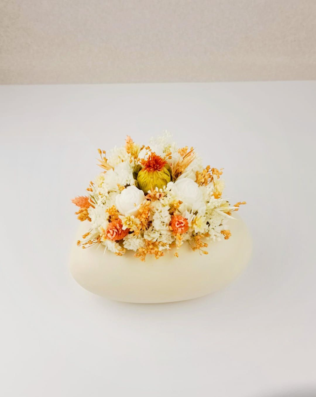 Coração Pequeno Beje Cerâmica Floral