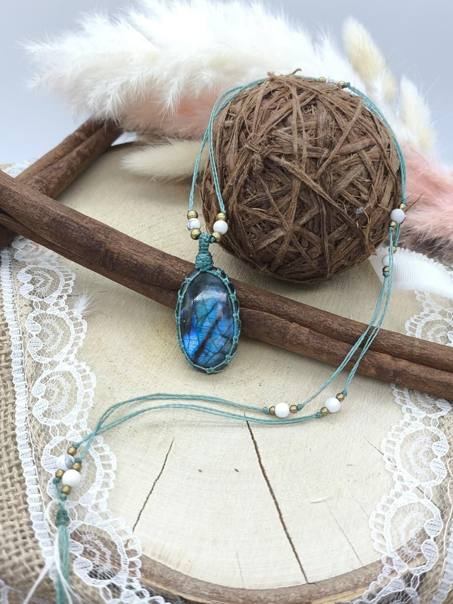 Sautoir labradorite perles howlite perles laiton 