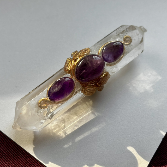 Handmade Crystal Wand: Amethyst x Clear Quartz