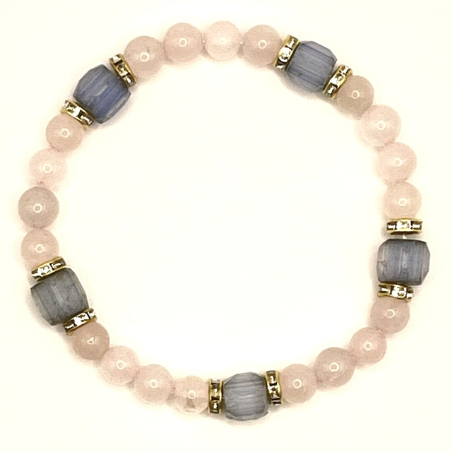B149 - Bracelet perles quartz rose et verre 