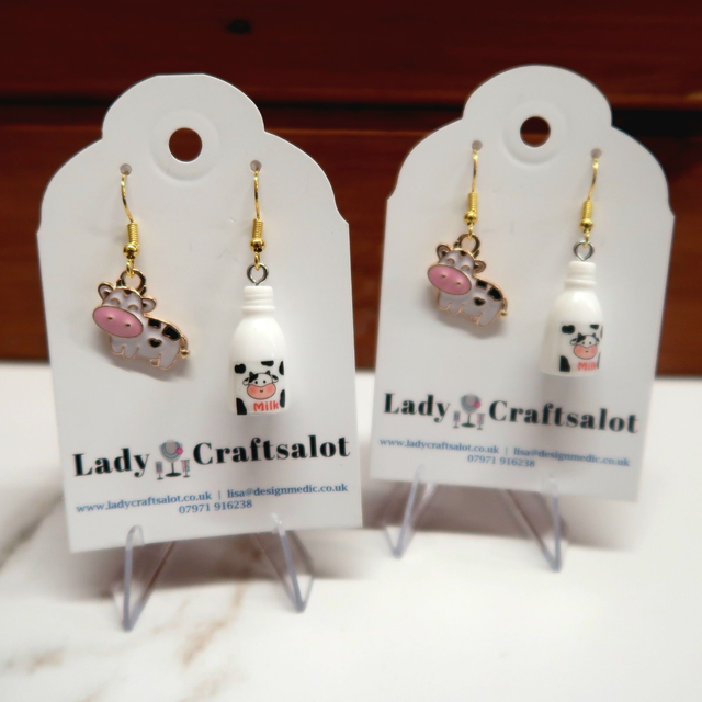 Cow & Milk Bottle Earrings