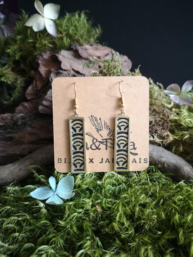 Boucles d'oreilles - crochets - papier washi - vague - Seigaiha - laiton - La&amp;Titia 