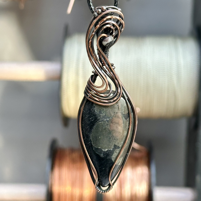 Chalcopyrite pure copper wrapped pendant 