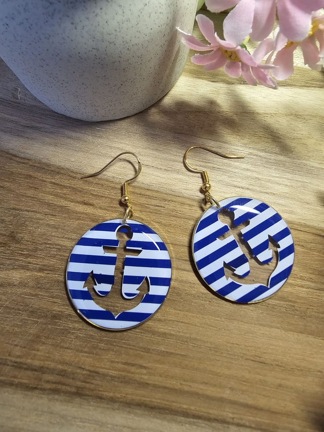 Boucles d&#039;oreilles 30mm OR -&quot;Un Cœur à la Mer&quot; — L&#039;élégance au rythme des vagues-ancre bleu