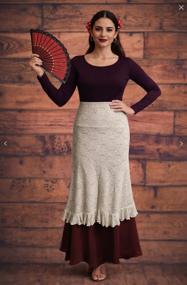 018 Taille M Jupe surjupe integrée dentelle flamenco 