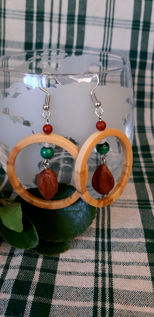 Boucles d'oreilles bois et pierres naturelles