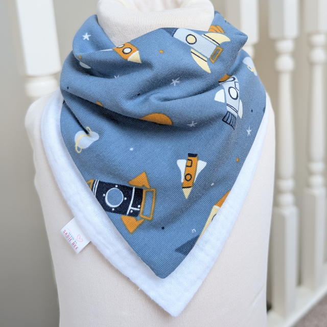 Blue Space Rocket Reversible Drool Bib