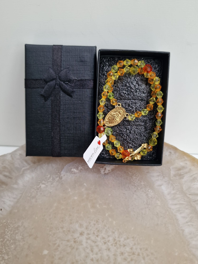 Petit Chapelet Voiture Sac Acier Doré Perles Jaune Orange