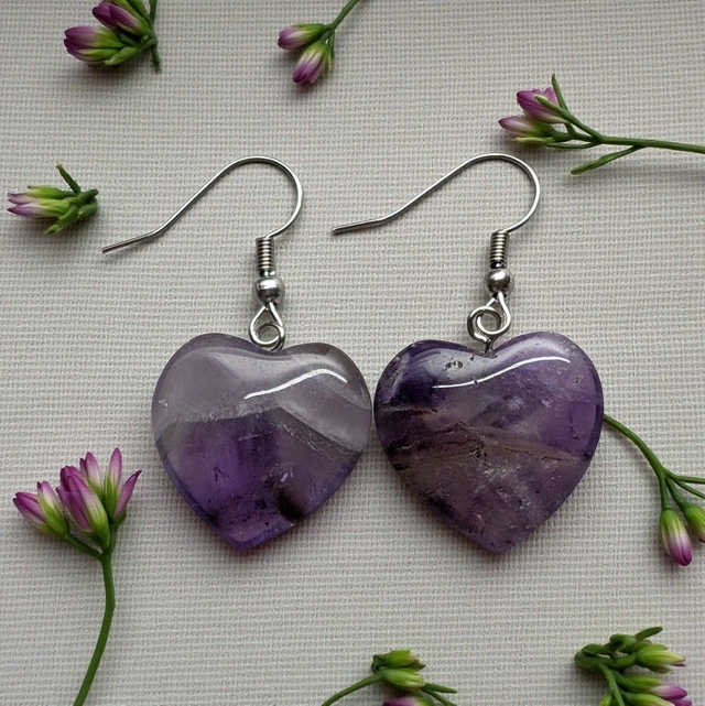 Boucles d'oreilles Cœur en Améthyste 