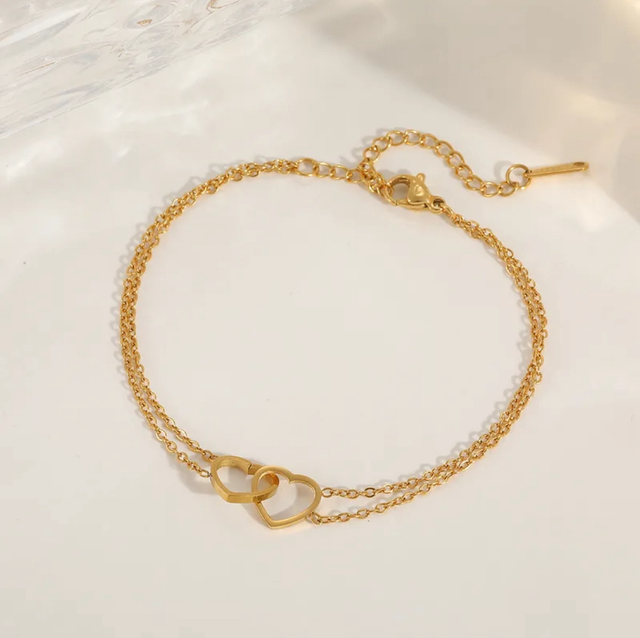 Bracelet TWEE Cœurs Doubles | Ajustable en acier inoxydable 