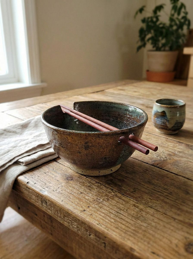Ramen Bowl in Speckled Jade and Tenmoku