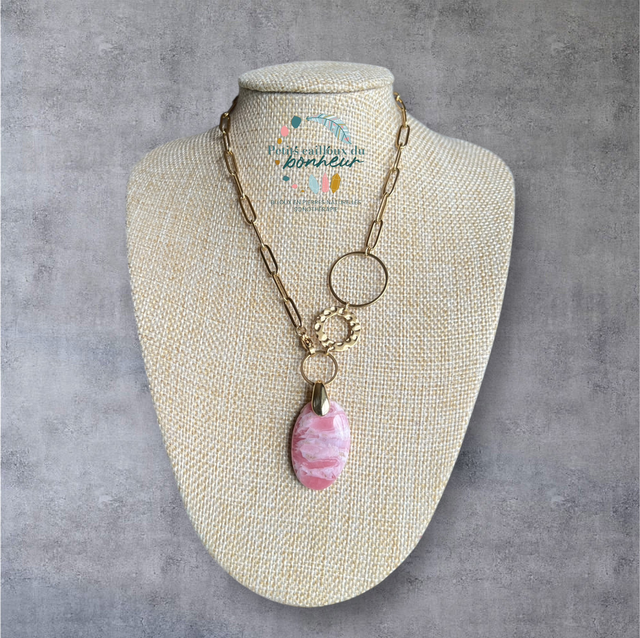 Collier en Rhodochrosite naturelle – Pierre du cœur