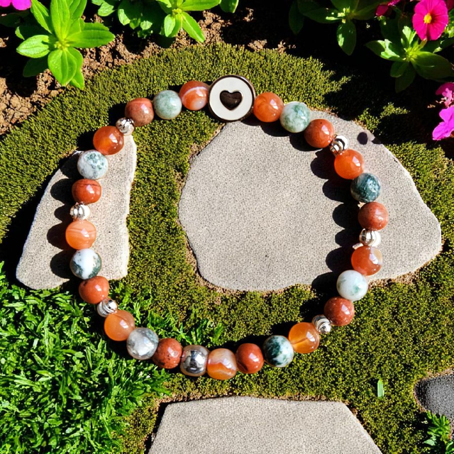 Bracelet Femme "Confiance en soi" : Cornaline, Jaspe Rouge &amp; Agate Arbre