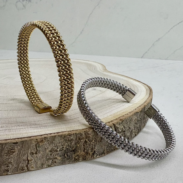 Vintage Style Woven Stainless Steel Bangle 