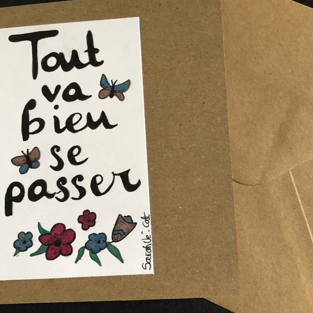 Carte - tout va bien se passer - 13,5 x 13,5 cm - enveloppe kraft