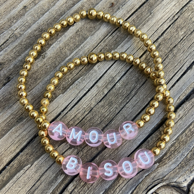 Bracelet Joli Mot rose personnalisable