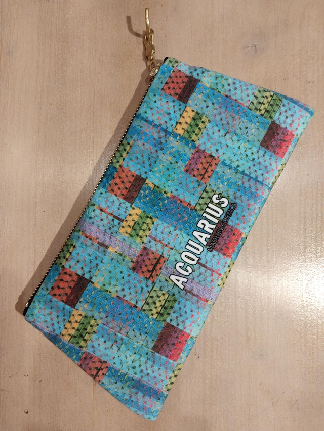 Madras Ciel. Pochette et trousse en velours.