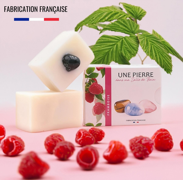 Savon artisanal Framboise &amp; pierre naturelle 