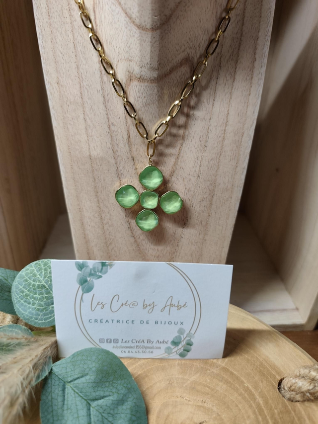 COLLIER CROIX DIAM'S VERT/ ACIER  INOXY GOLD 0000802