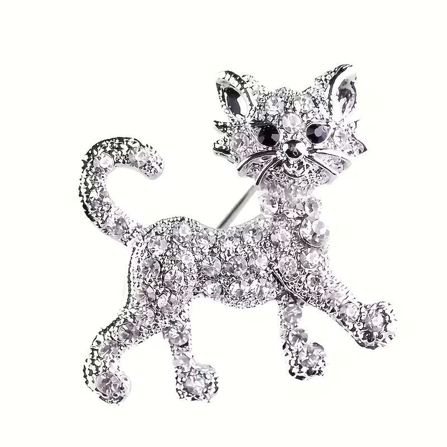 Rhinestone Embellished Cat Brooch