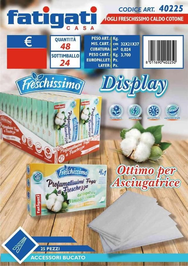 Fatigati profumatissimi fogli di freschezza asiugatrice, caldo cotone 25 fogli