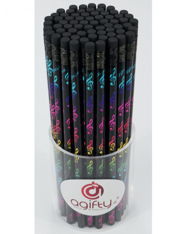 Crayon de papier noir avec motifs clé de sol arc-en-ciel